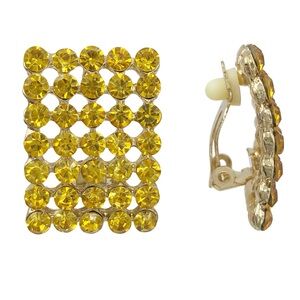 Citrine Yellow Rhinestone Fancy Clip On Gold Earrings